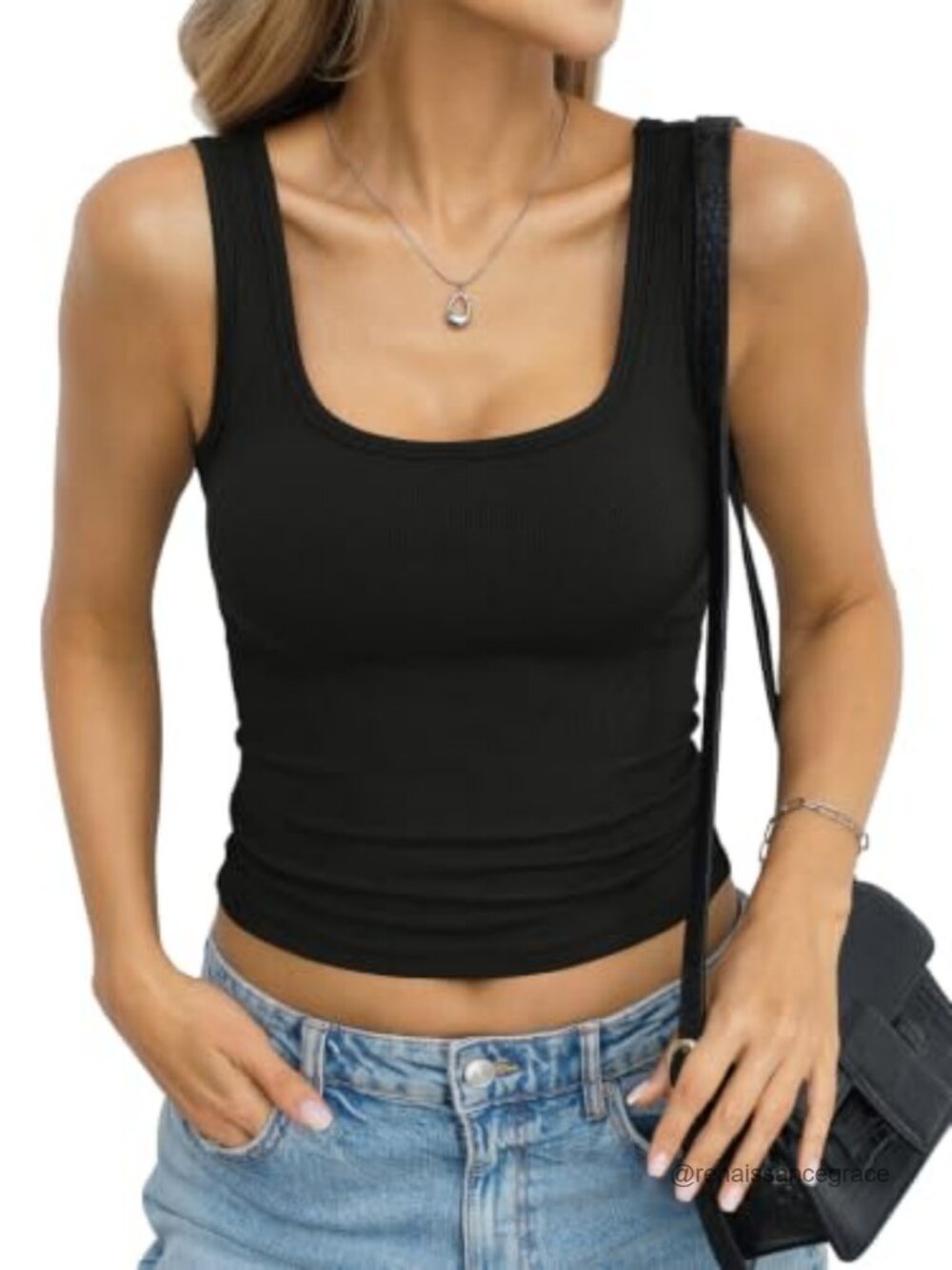 Ribbed Crop Tank Top Fitted Scoop Neck Sleeveless Women's Shirt